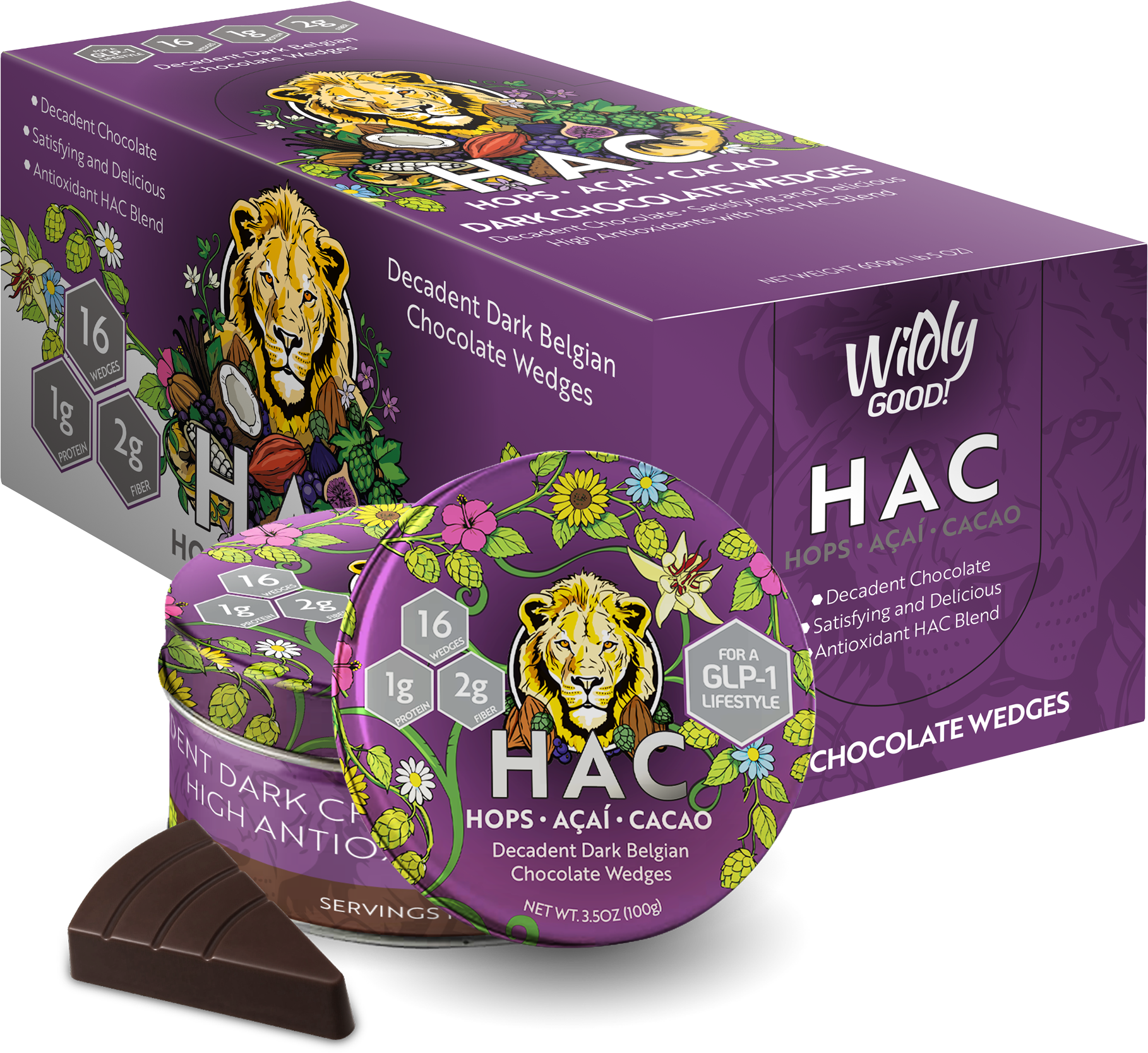 6 x Premium Belgian High-Cacao Dark Chocolate Tins with Hops, Açaí