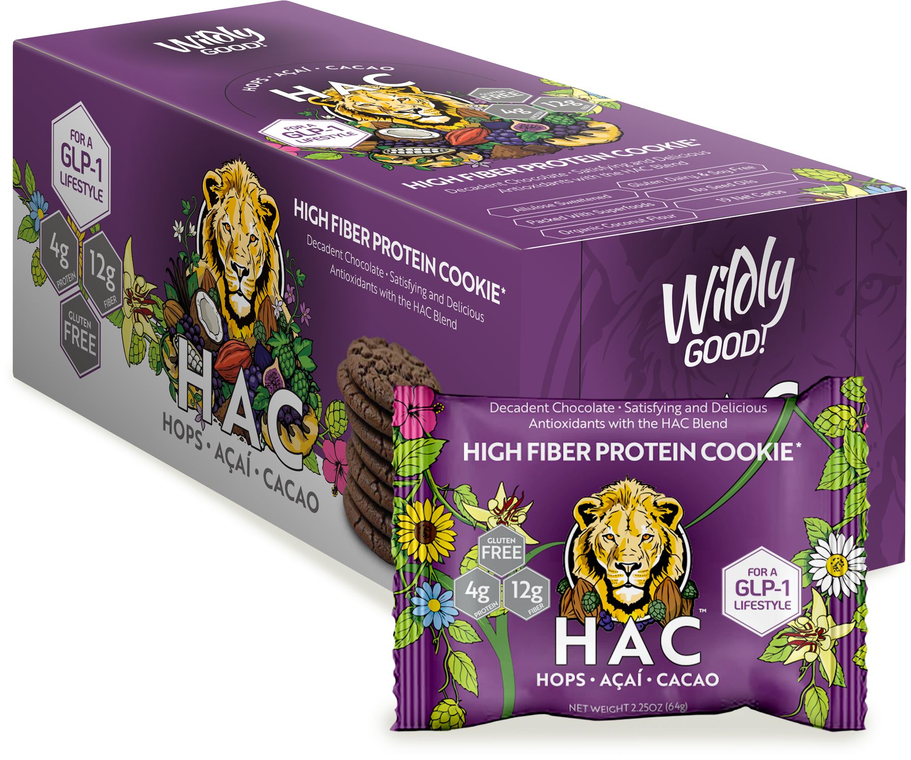 HAC-1 | Chocolate Cookie Box (14 Cookies – 12g Fiber) + HAC Blend | Calm • Antioxidants • Satiety| Drink 1-2 glasses of water with each cookie
