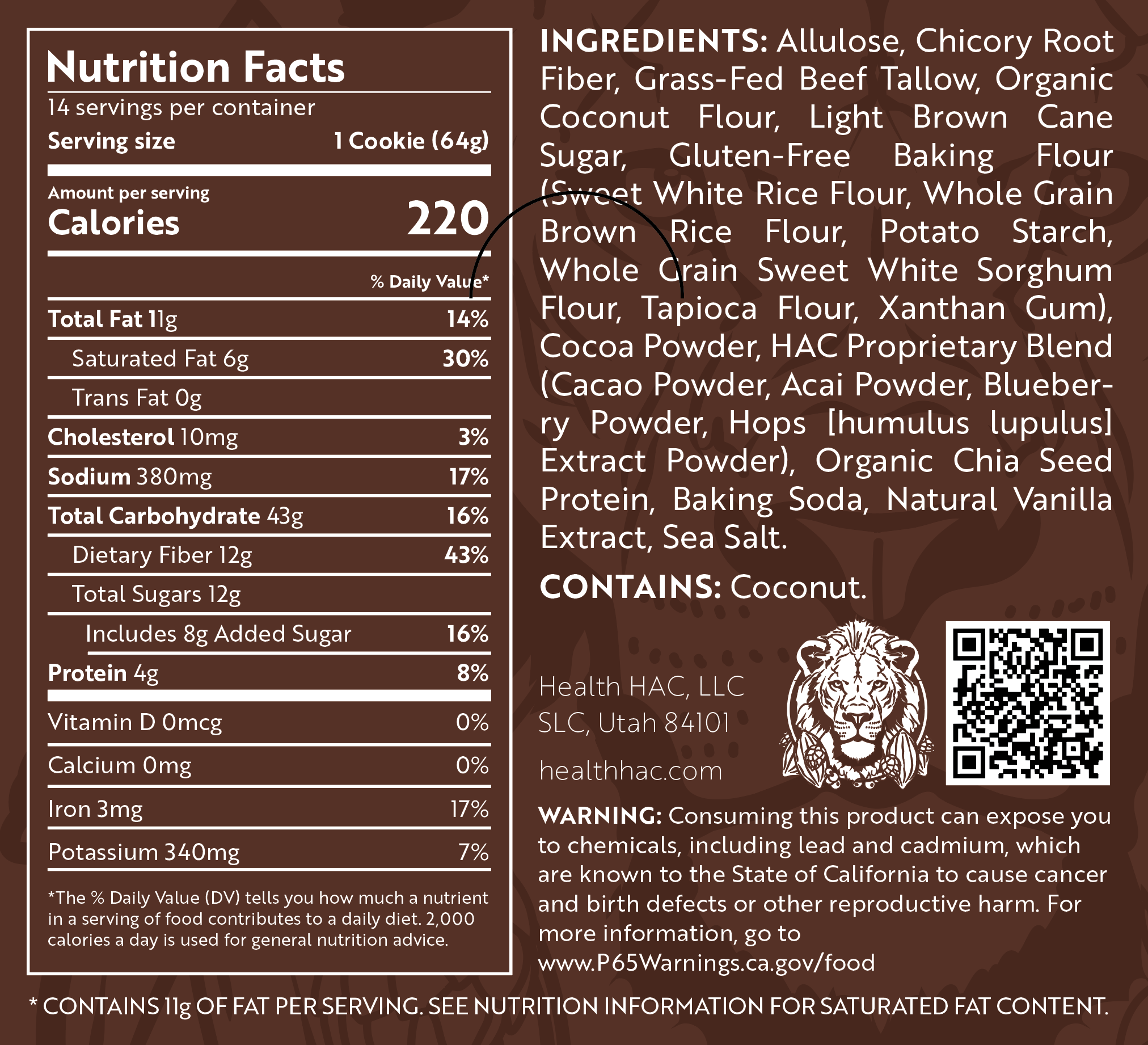 HAC-1 | Chocolate Cookie Box (14 Cookies – 12g Fiber) + HAC Blend | Calm • Antioxidants • Satiety| Drink 1-2 glasses of water with each cookie
