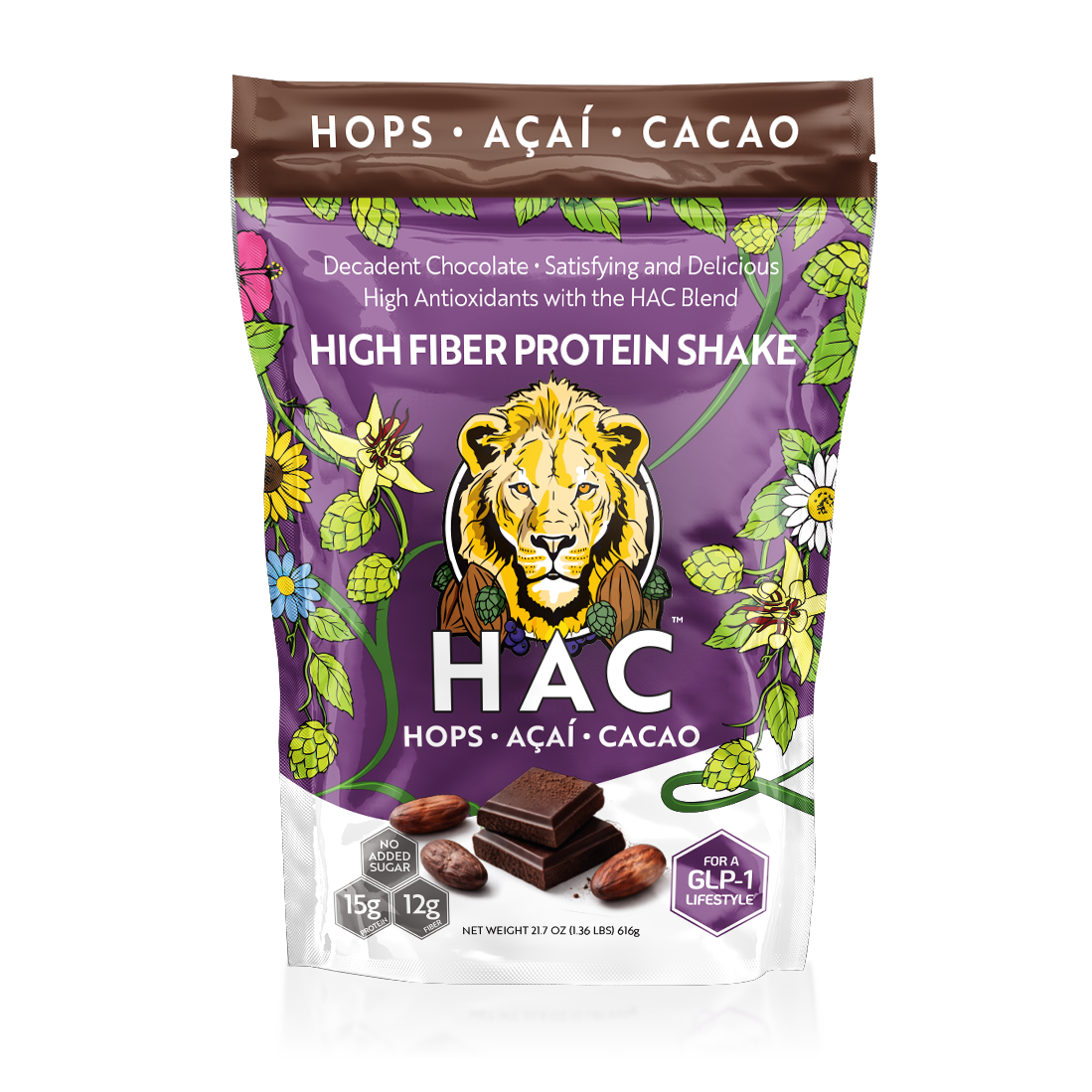 HAC-2 | Chocolate Shake (616g – 14 Servings) – 15g Tri-Protein + 12g Fiber + HAC Blend | Calm • Antioxidants • Satiety