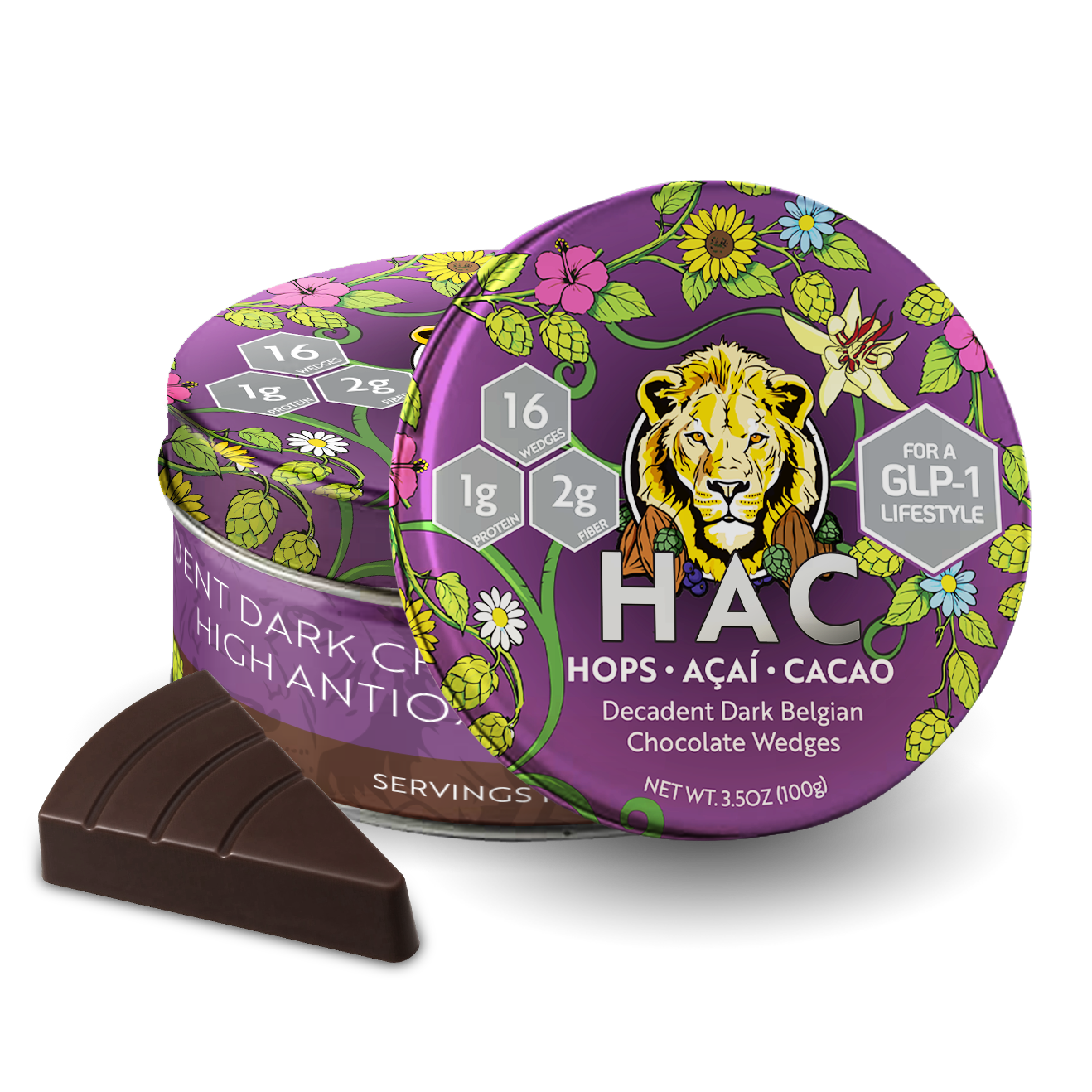 6 x Premium Belgian High-Cacao Dark Chocolate Tins with Hops, Açaí